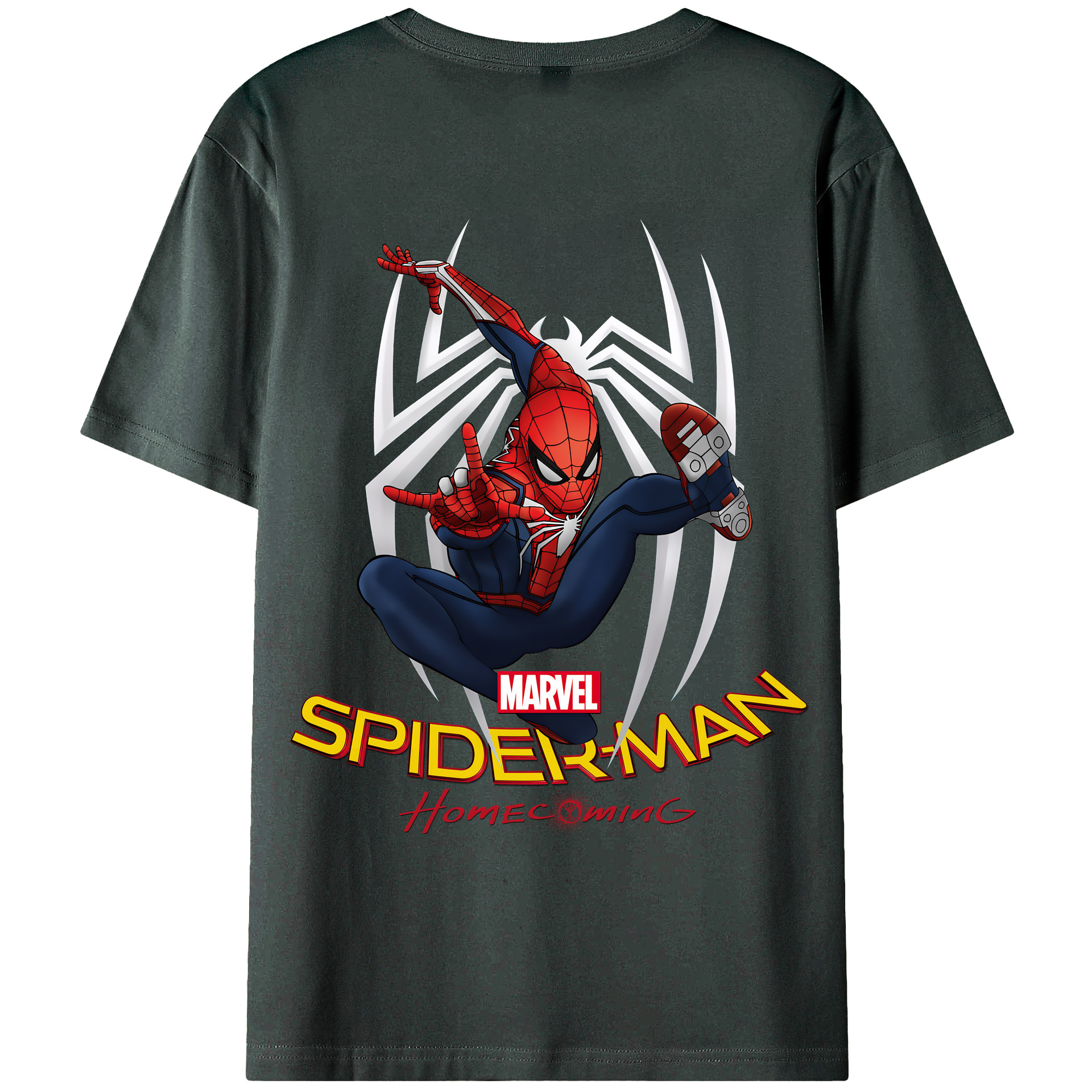 （画像用） Spider Man スパイダーマン 綿100％ メンズ半袖Tシャツ（バックプリント） 通気性